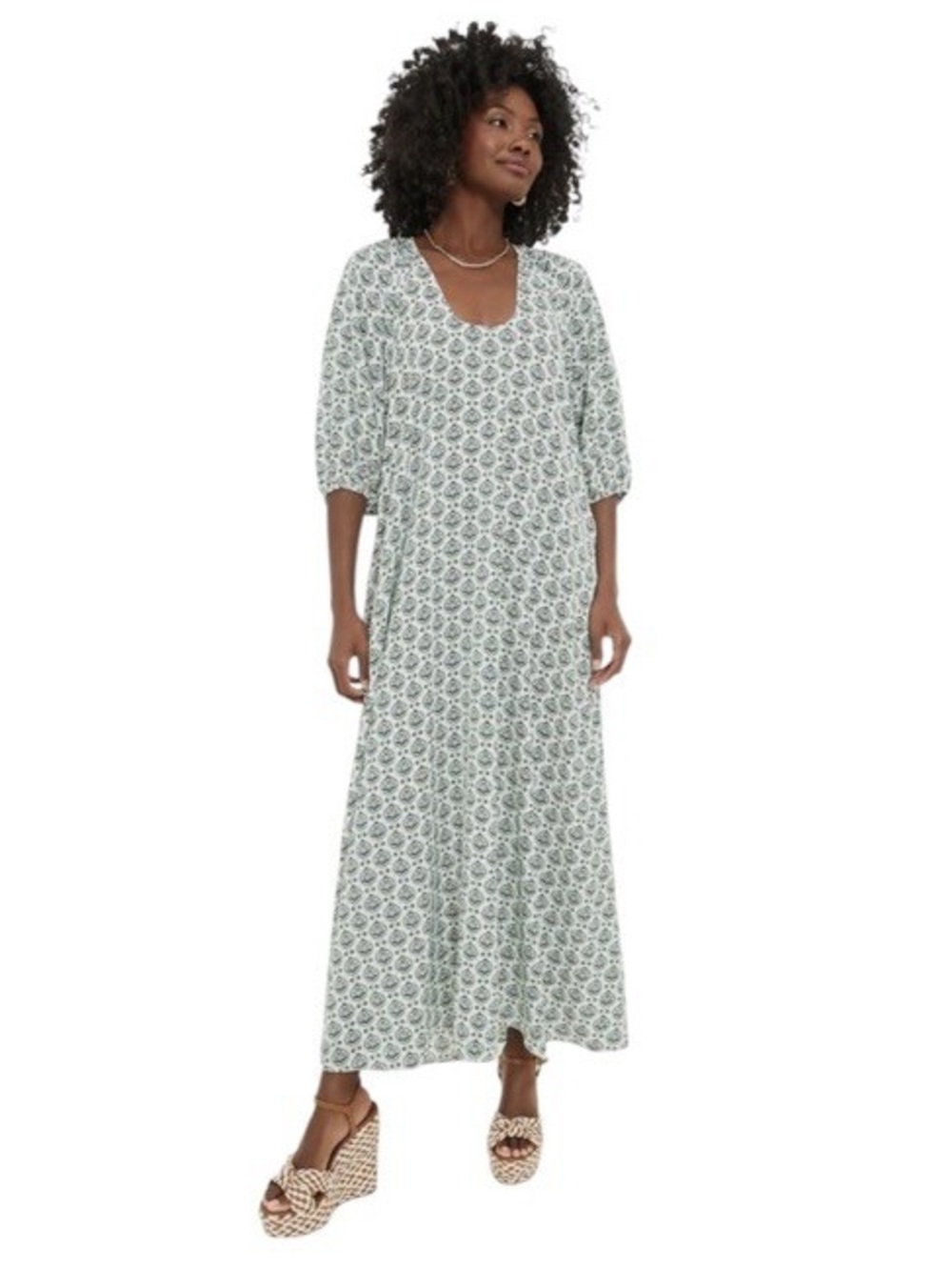 Scoop-Neck Printed Maxi Dress in Mint Green